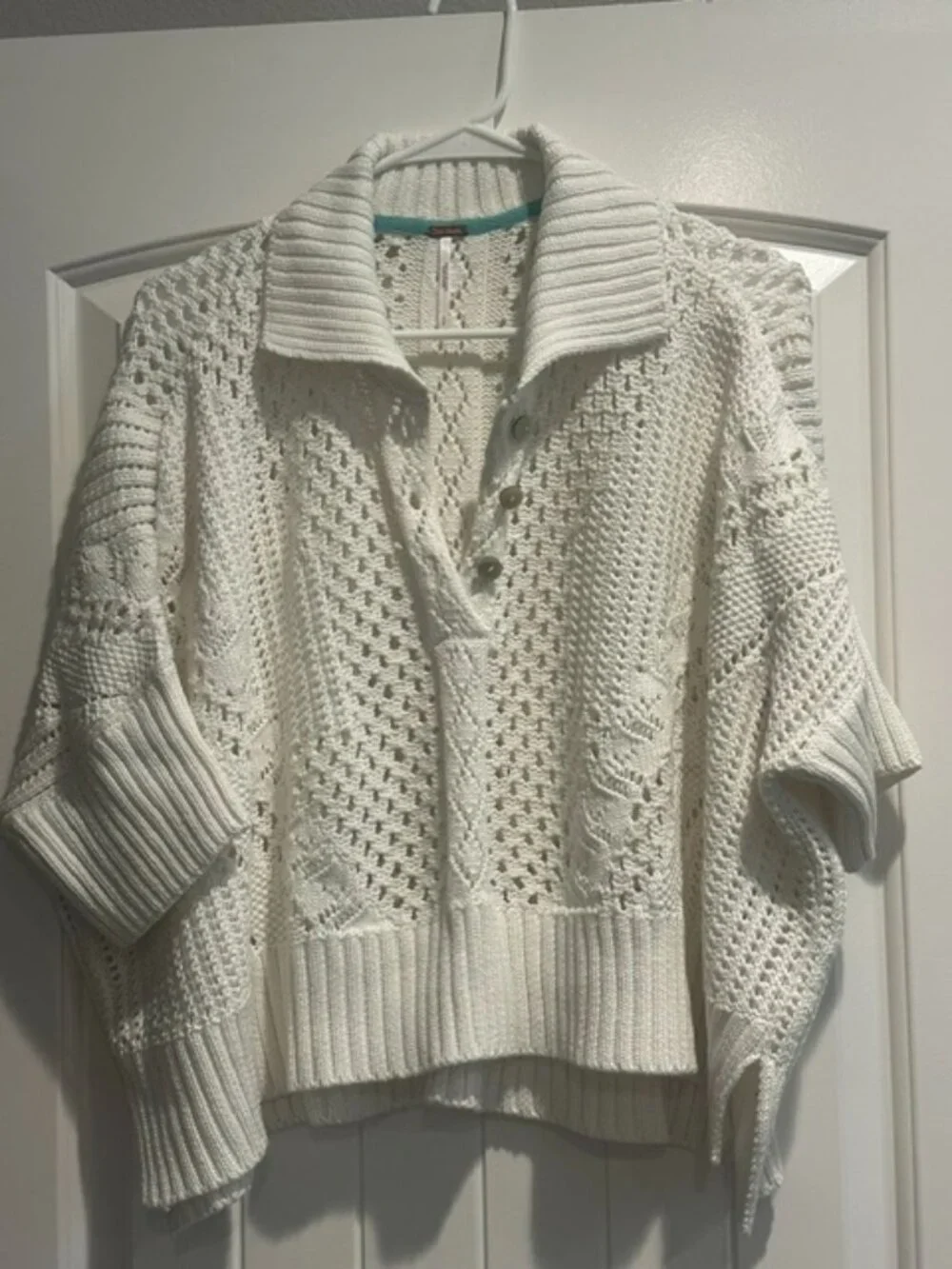 NWOT Free People To The Point Polo Sweater Optic White size- SMALL